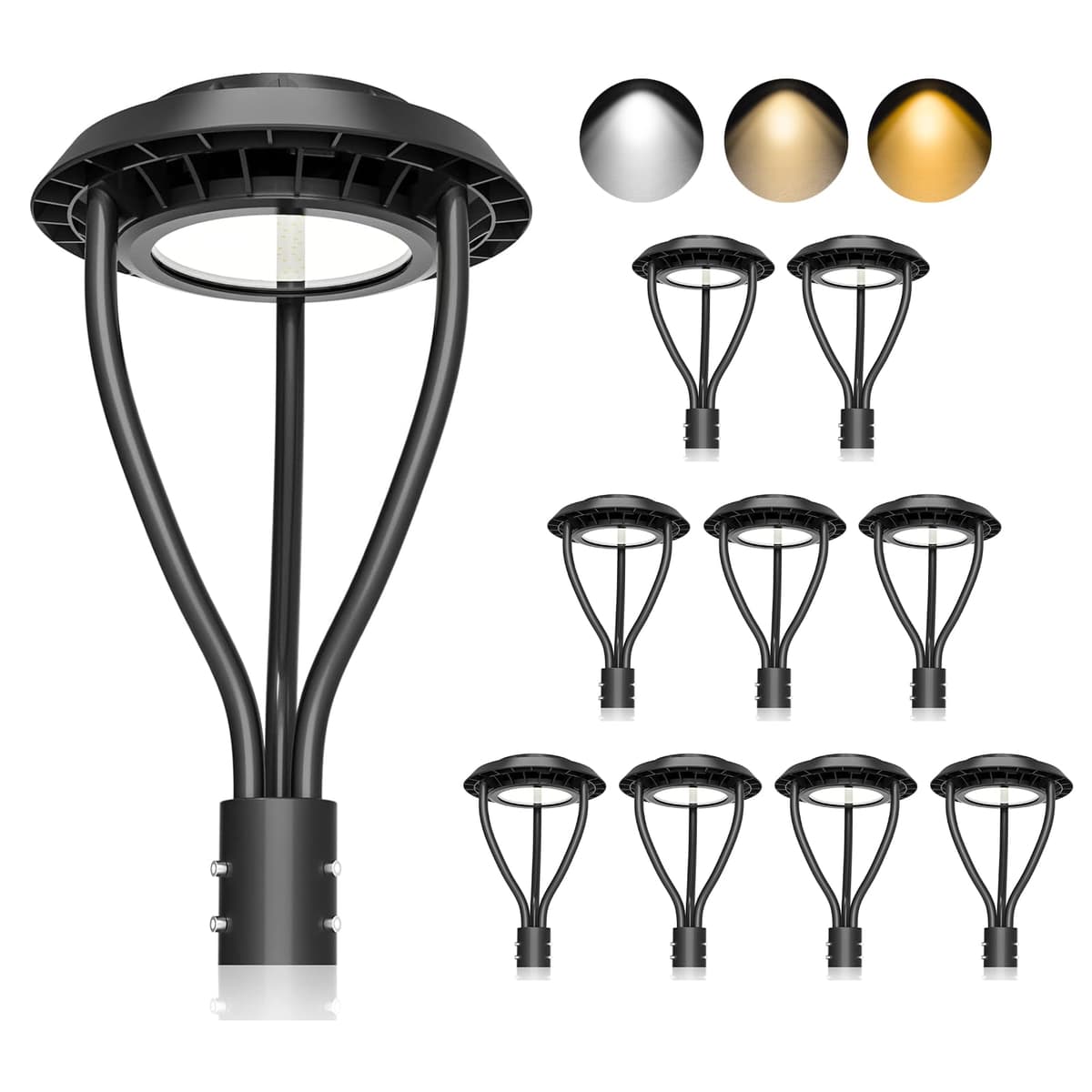 KUKUPPO Pack de 10 Lámparas Post Top LED 60W Selectable CCT, Fotocélula IP65 NG-PTA-60WCD-358S-BAT-10pcs