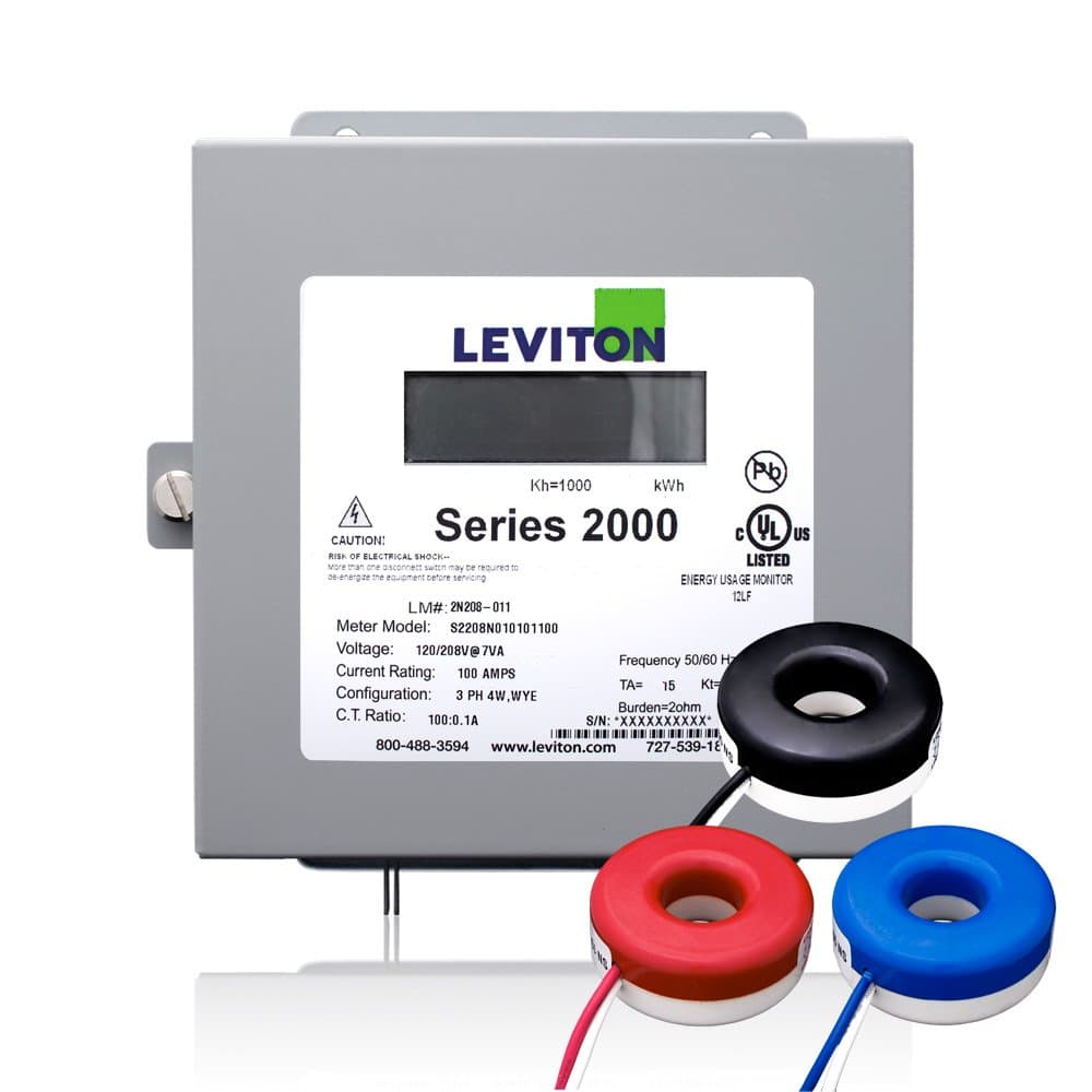 Leviton Series 2000 Medidor 480V 3P4W 100A con 3 CTs de núcleo sólido 2K208-1SW