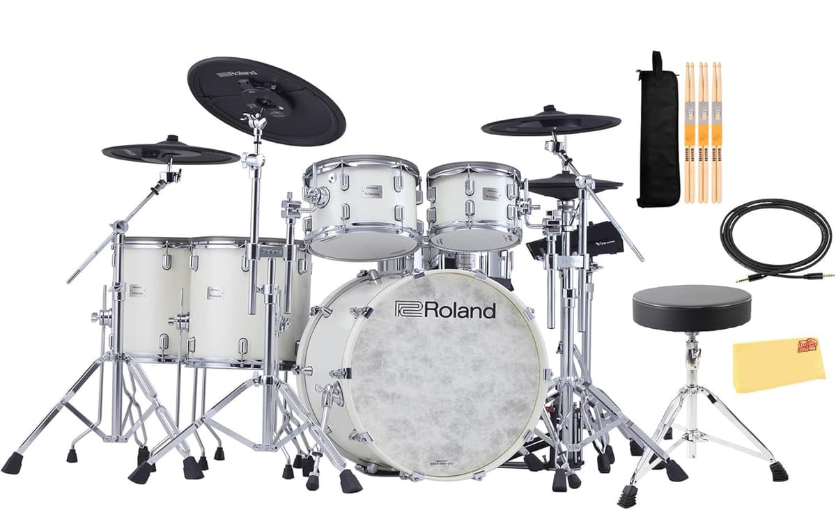 Roland VAD716-PW V-Drums Acoustic Design Electronic Drum Set - Pearl White Bundle con accesorios AUS-VAD716-PW-COMBO-PRO
