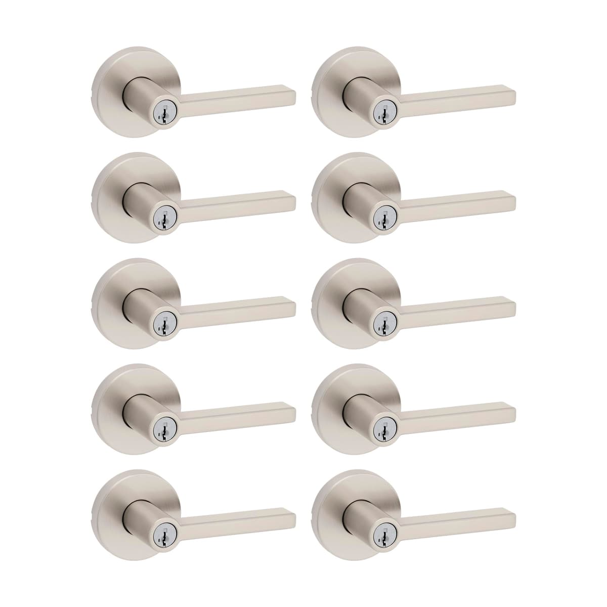Kwikset Halifax Entrada con Cerradura y Llave, Palanca Reversible, Satin Nickel, Paquete de 10 97403-147