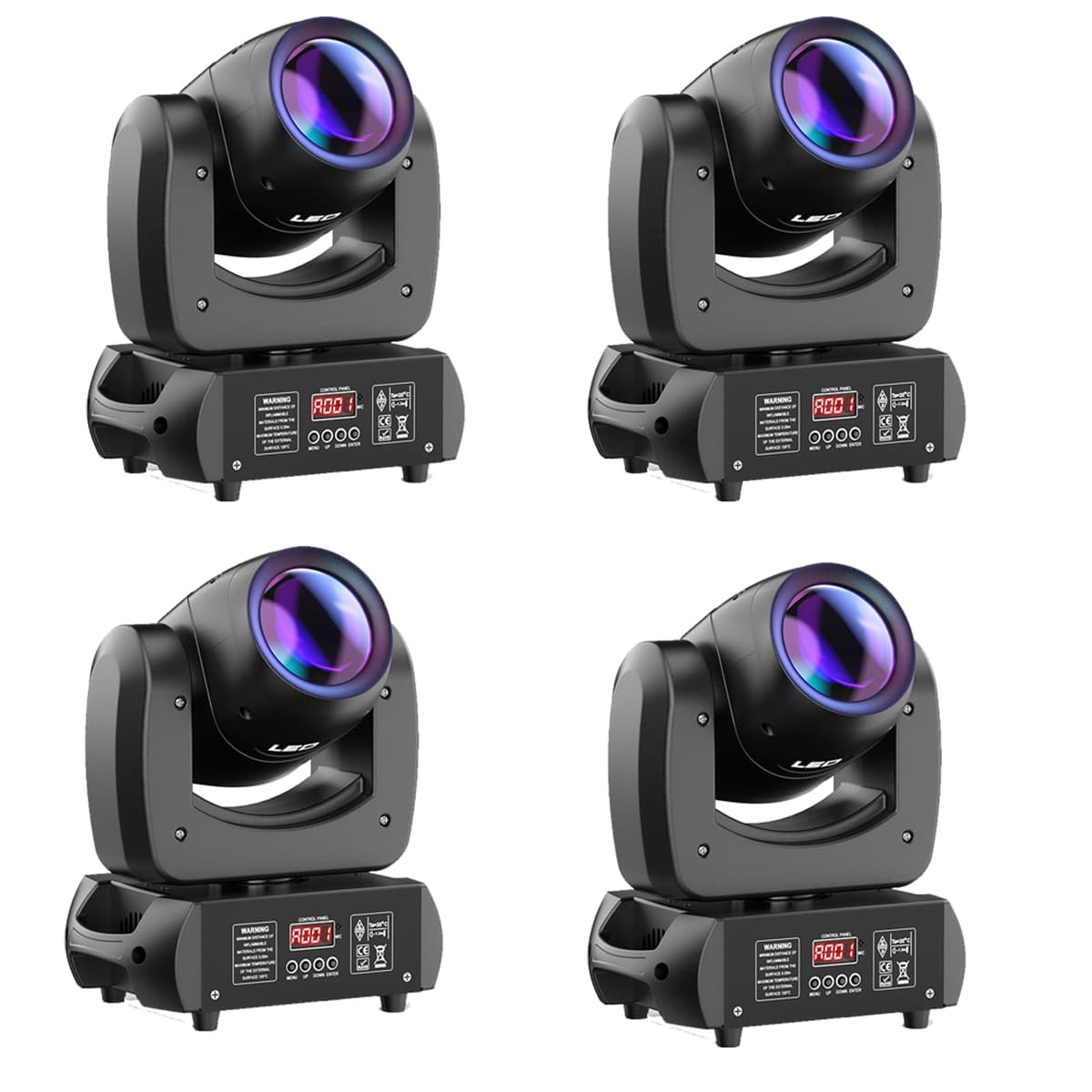 Glowingstage Pack de 4 Moving Head LED 120W, prisma de 18 facetas, 7 gobos, 8 colores, DMX-512 12CH, activación por sonido para eventos ZQ02021US