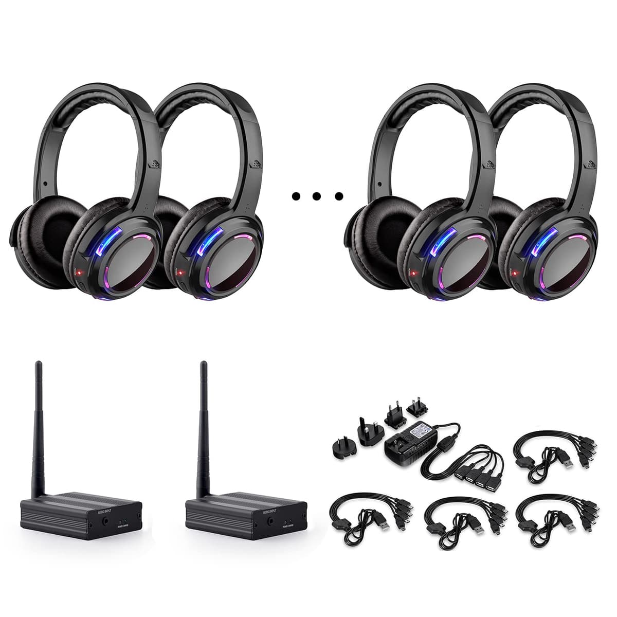 AYVVPII Silent Disco LED Wireless Headphones 10+2 Transmitter Silent UHF9-series