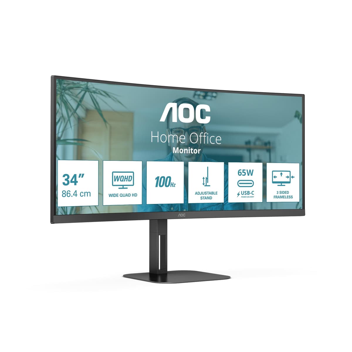 AOC CU34V5C 34" WQHD VA Curvo con USB-C PD65W y MultiView CU34V5C/BK