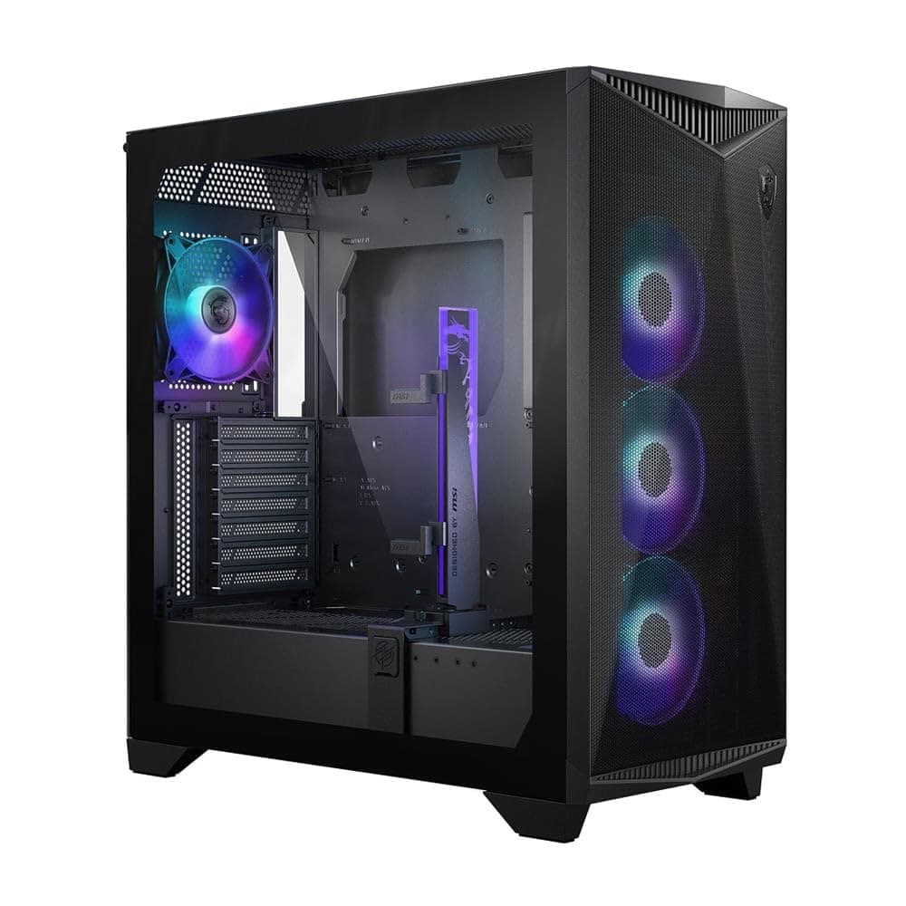 MSI MPG GUNGNIR 300R Airflow Gabinete Mid-Tower para PC - Capacidad E-ATX, 4 x 120 mm Ventiladores ARGB con Hub Controlador, Soporte y Base para GPU Vertical, Filtros de Polvo, Gestión de Cables, USB Tipo-C (20Gbps) 306-7G21R21-W57