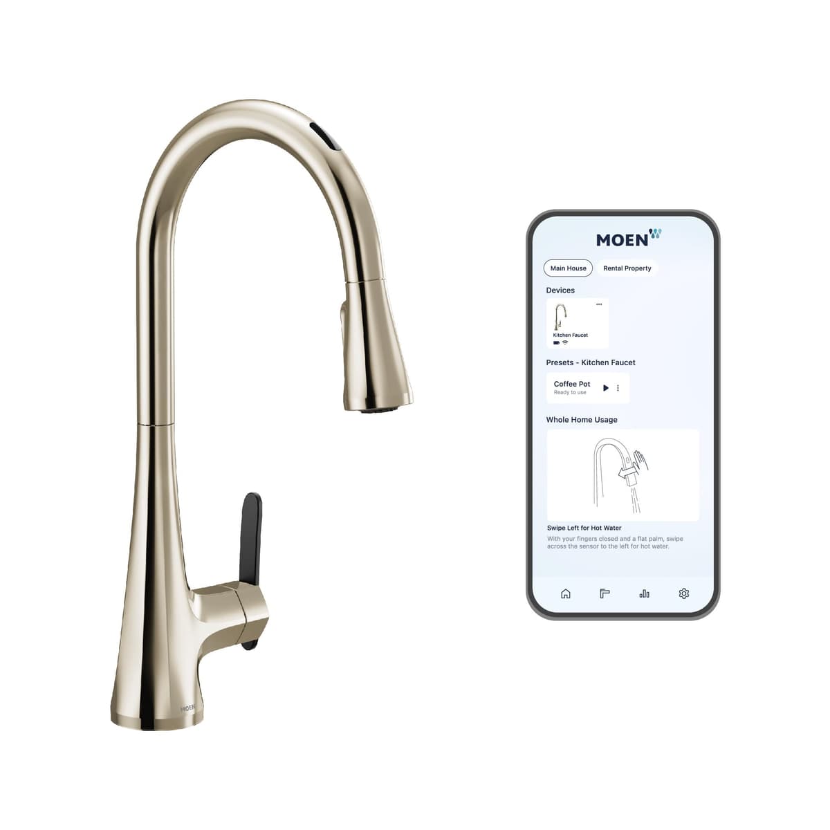 Moen Sinema S7235E2NL Grifo inteligente touchless con control por voz y movimiento, Polished Nickel S7235EV2NL