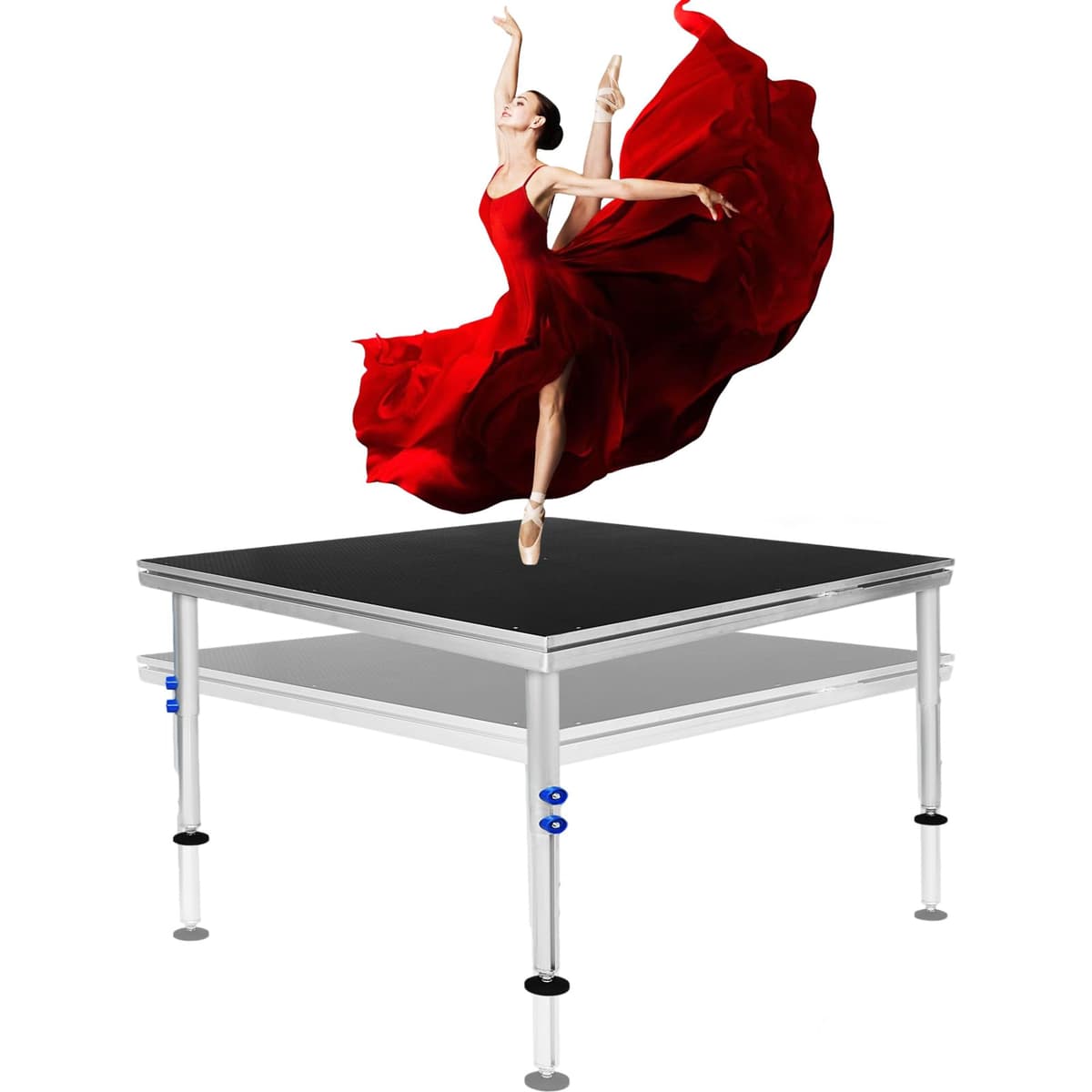 TITINICE 4x8 Portable Stage con Patas Plegables, Altura Ajustable 24"-40", Superficie Antideslizante, Capacidad 1700lbs/sqm