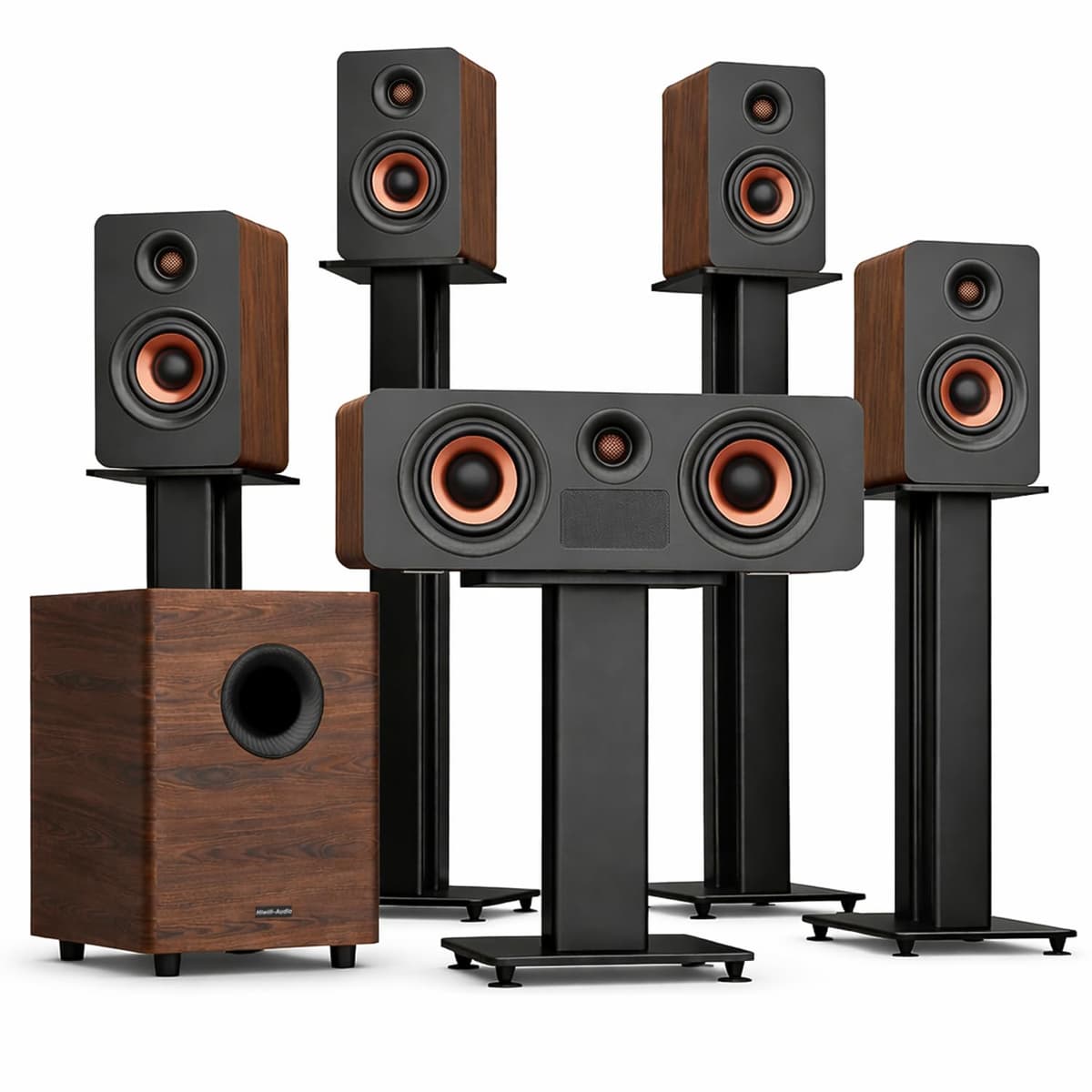 Hiwill-Audio Sistema de Sonido Surround True 5.1.4 Hi-Fi con Dolby Atmos, Barra de Sonido para TV Inteligente de 900W, Altavoz Central con 4 Surrounds, Subwoofer de 25Hz, Crossover de Grado Hi-Fi, Soundbar eARC, BT 5.4 M514