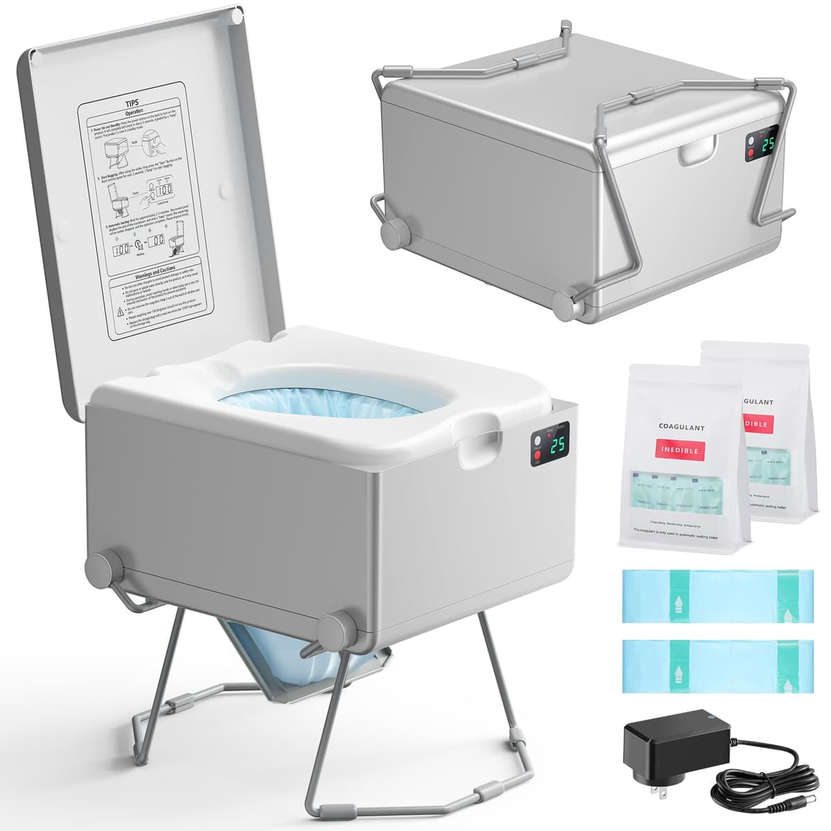 Modiwell Smart Dry Flush Toilet - Inodoro portátil sin agua, automático (Loo Seal Series - Silver)