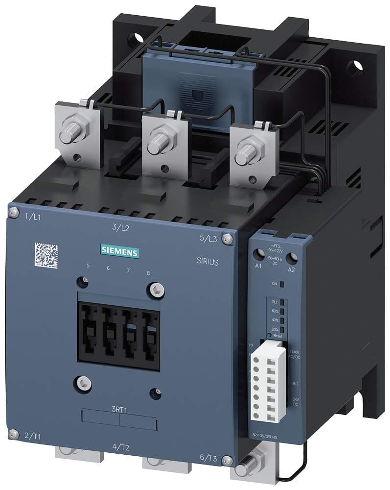Siemens 3RT10 64-6PF35 Contactor motor, 3 polos, marco S10, bornes de tornillo, bobina de estado sólido, RLT, 2 NO + 2 NC, 225 AC3