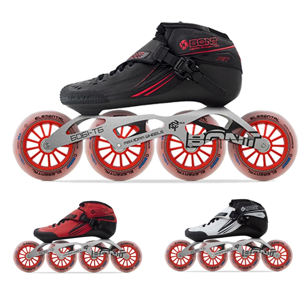 Bont Jet Inline Speed Skates - Vegan, Heat Moldable Racing Package con Carbon Fiber Boot, Elemental Wheels y ABEC7 Bearings (White/Black, 44/10)