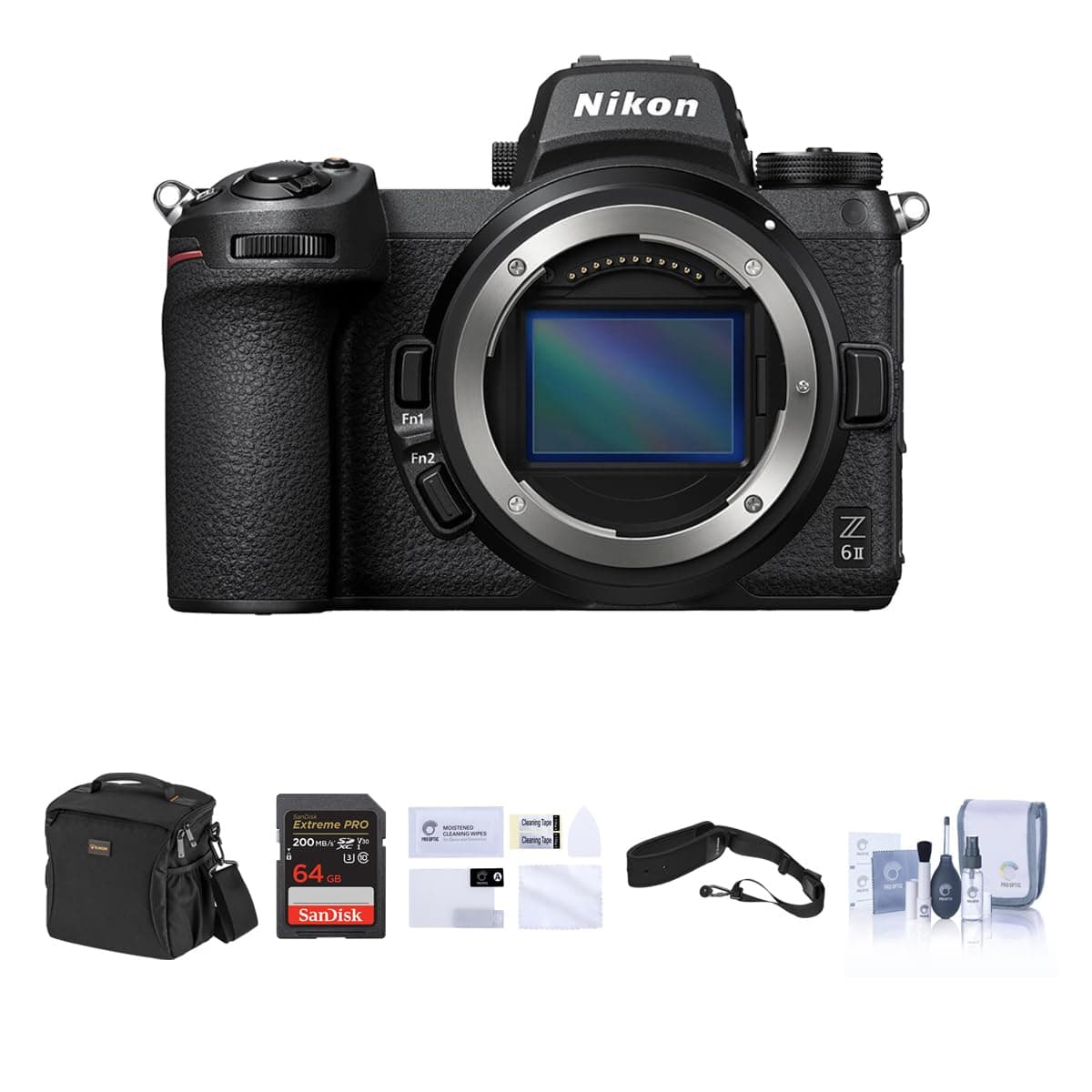 Nikon Z 6II Cuerpo Mirrorless + Accesorios (64GB, Bolsa, Protector, Correa, Kit de Limpieza) 1659 FA