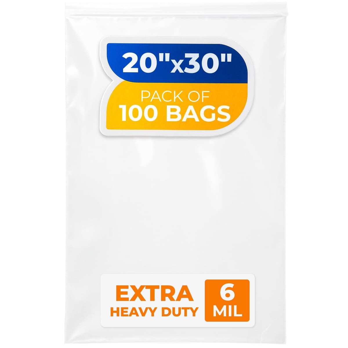 Paclord Bolsas con Cierre de Sellado de 20" x 30" Extra Grandes, 6 Mil (Paquete de 100) - Bolsas Plásticas Reutilizables de Alta Resistencia - Transparentes, Re-sellables, Impermeables - Para Guardar Ropa, Herramientas y Artículos de Viaje RPB-2030-6-100