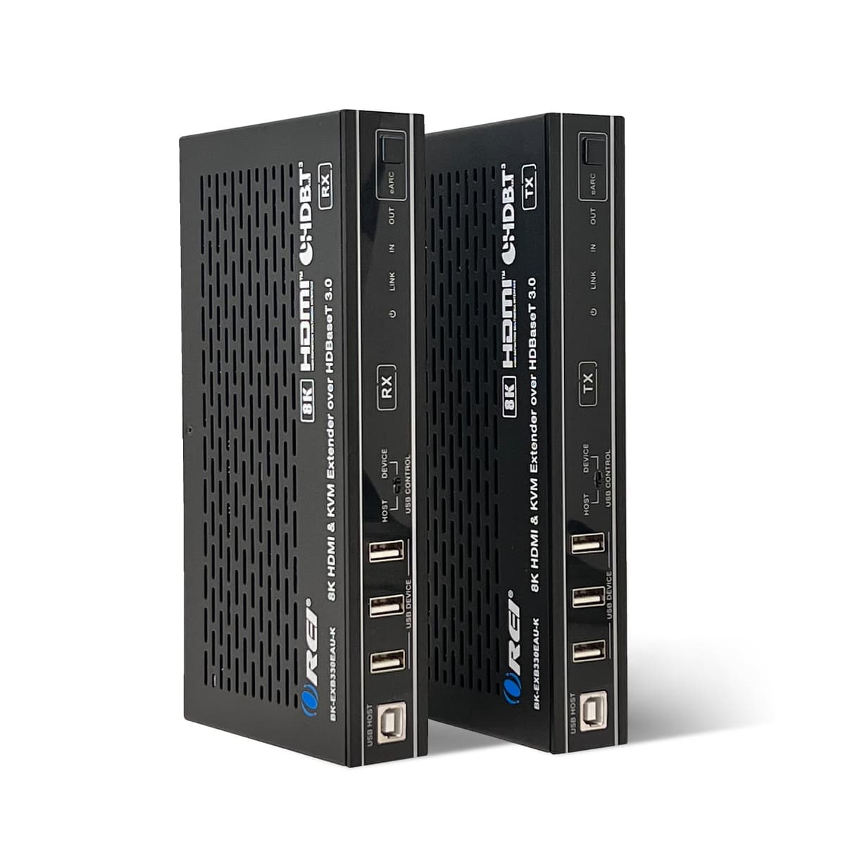 OREI Extensor KVM eARC HDMI 8K Balun HDBaseT 3.0 UltraHD 4K @ 120Hz 4:4:4 sobre un solo cable CAT6/7 con USB, VRR, LAN, Dolby Vision, CEC, ARC e IR, RS-232 hasta 100 m Salida de audio - PoC BK-EXB330EAU-K