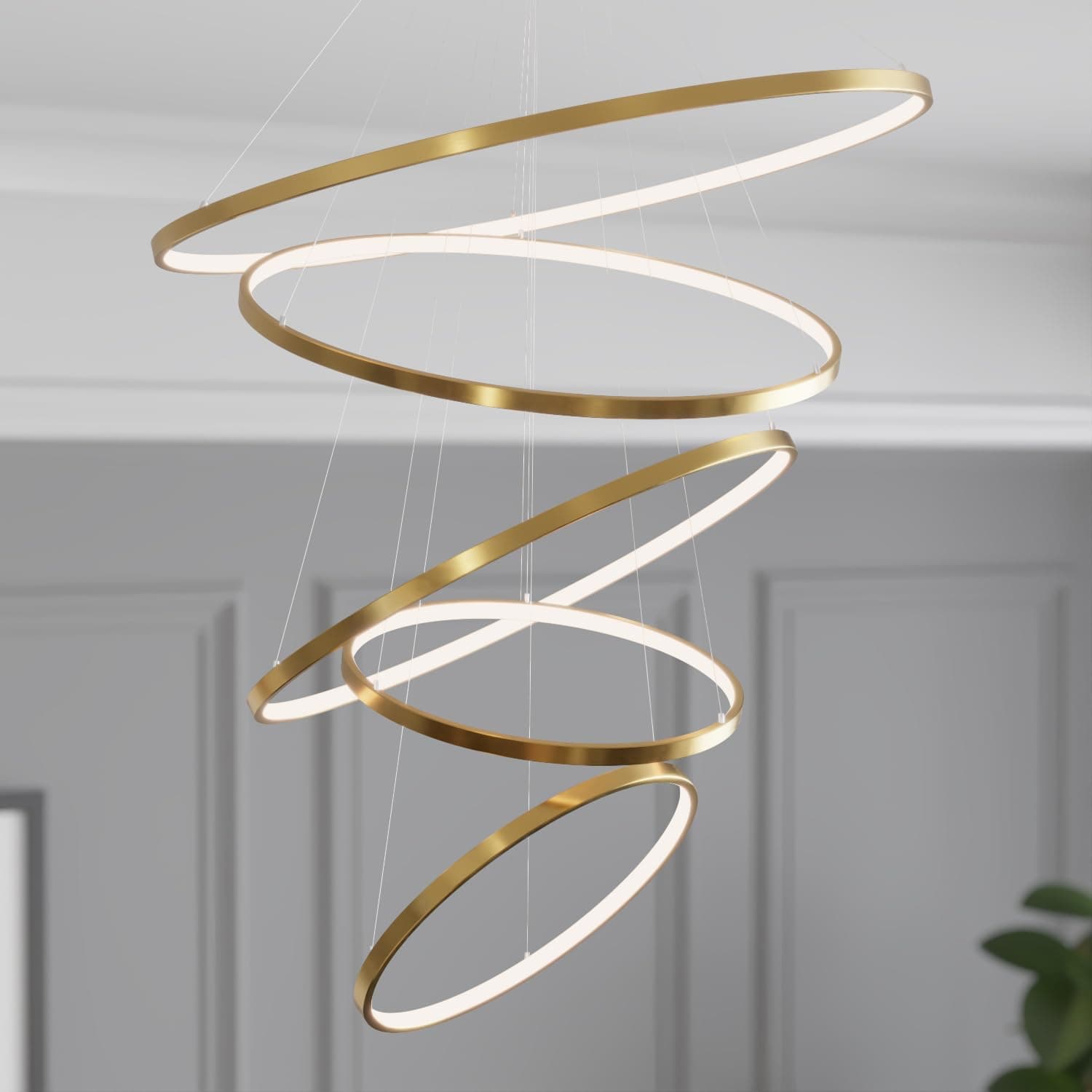MOD LIGHTING Janet - Lámpara Colgante LED de Aros Moderna (Oro, Blanco Cálido, 5 Aros) MOD026-GD-05-WW