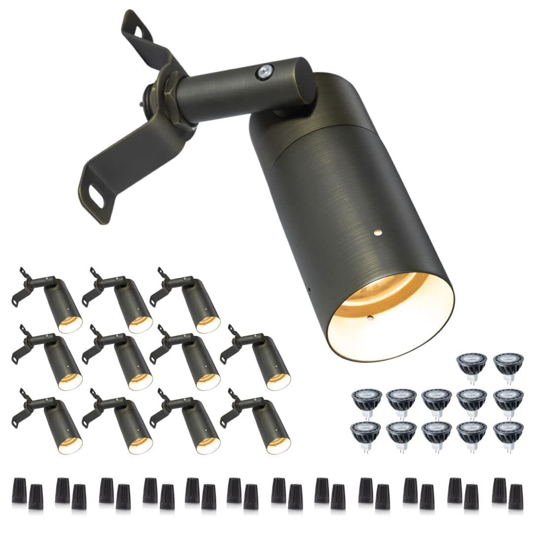 Gardenreet Downlight exterior empotrable de latón para bajo voltaje, 12V, con bombilla MR16 2700K (paquete 12) DOWN-2603-12PCS-BULB