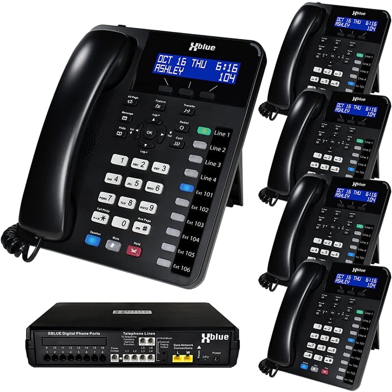 XBLUE X16 Plus Small Business Phone System Bundle con 5 XD10 Digital Phones X16plus-XD10-4x5