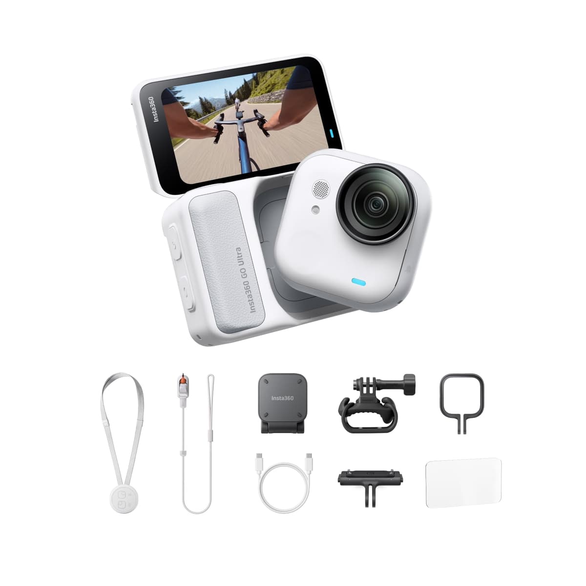 Insta360 GO Ultra Paquete para Ciclismo - Cámara Vlogging 4K Pequeña, Manos Libres, Cámara POV, Sensor 1/1.28", Liviana 53 g, Campo de Visión 156°, 200 Min de Batería, Cámara de Acción Magnética Usable para Deportes y Vlogs CINSABEA