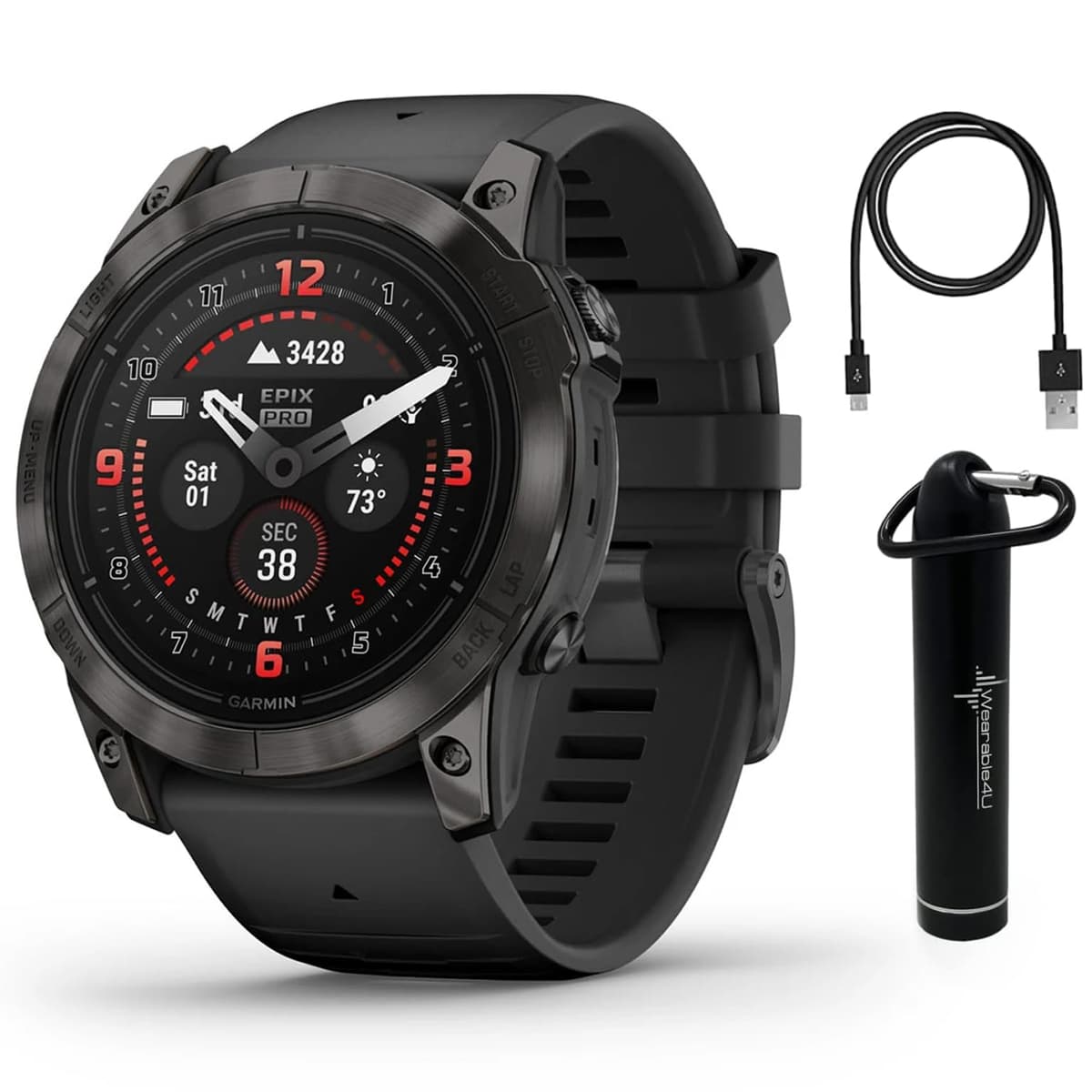 Wearable4U Garmin Epix Pro Gen 2 Sapphire 51 mm Titanium Smartwatch AMOLED Hasta 31 días Batería + Bundle wa001
