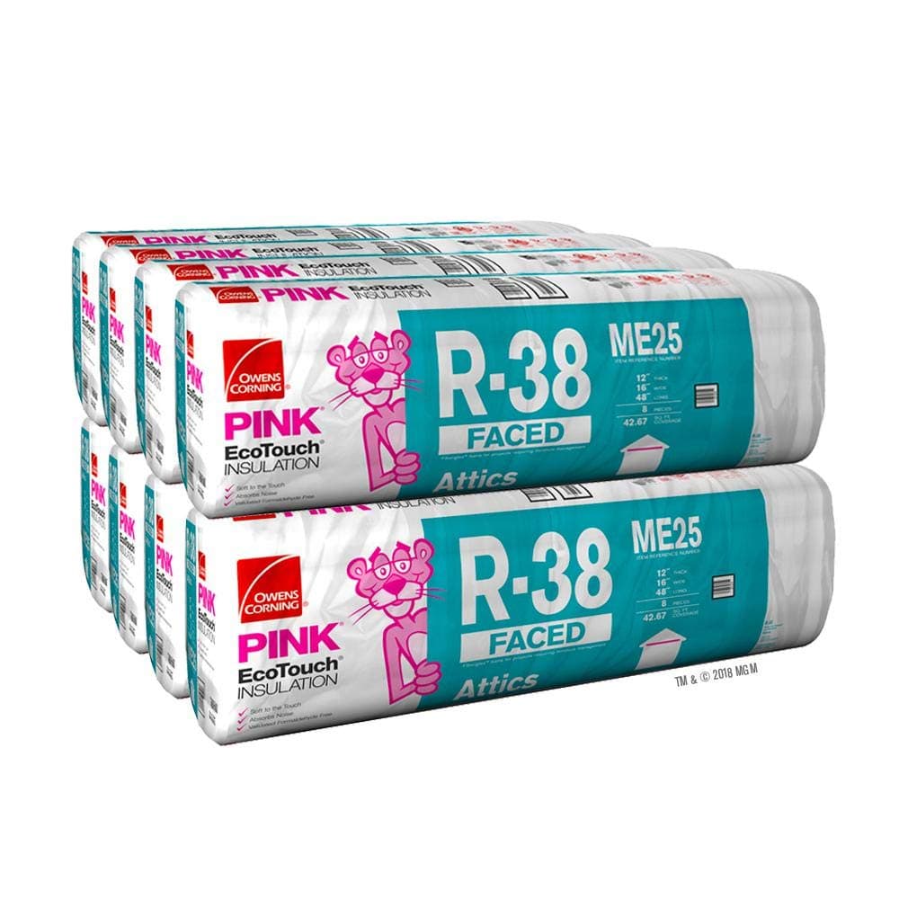 Owens Corning R-38 16x48 Fibra de Vidrio Kraft Faced, 8 bolsas, 341.36 sqft OCR38X16X48F8Temp