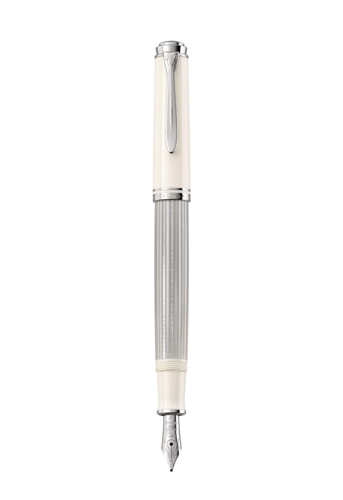 Pluma fuente Pelikan Souverän M405, punta ancha, plata/blanco 815536