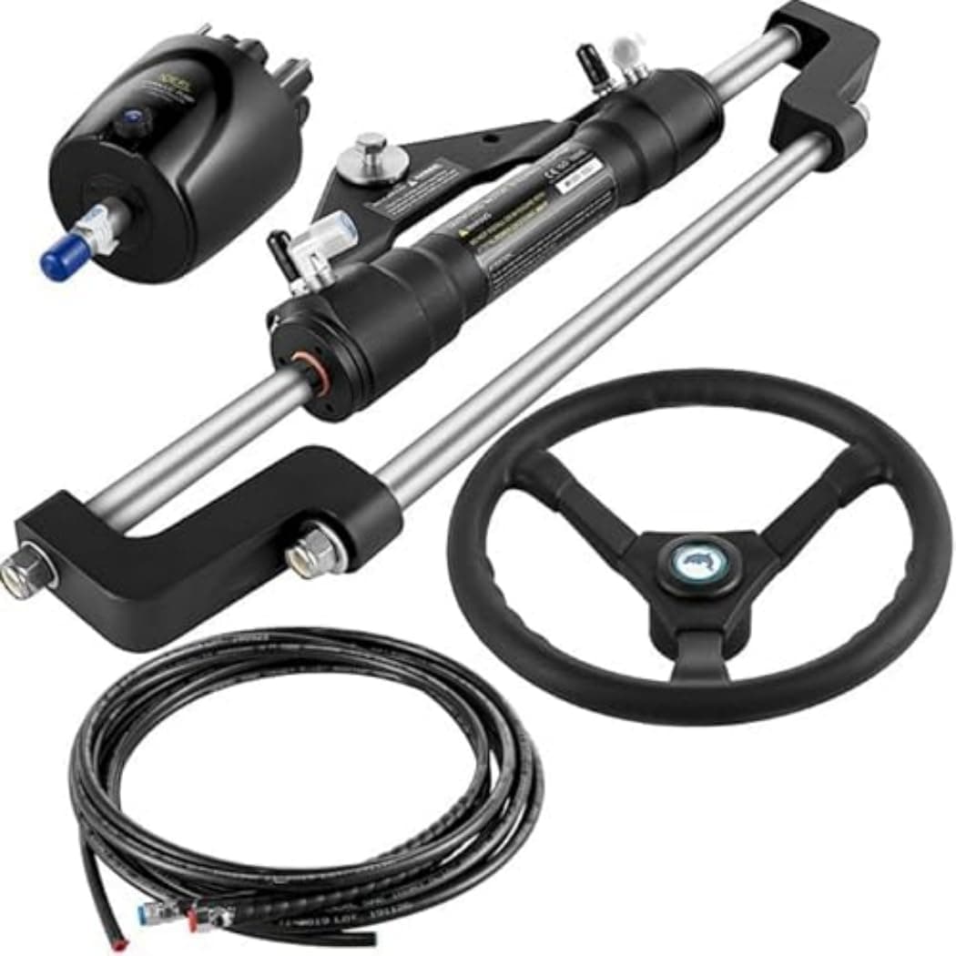 VEVOR Kit de dirección hidráulica para fuera de borda 300HP, bomba de timón, manguera nylon 10 ft, volante 13.5" 300HP Hydraulic Boat Steering Kit