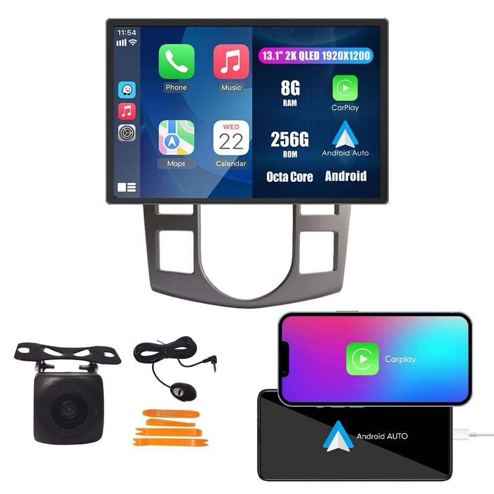 Wostoke Reproductor Multimedia Tablet Pantalla Táctil QLED 13.1" CarPlay Android Auto Navegación GPS Radio Estéreo para Kia Forte 08-13, si corresponde Octa Core 8G+256G WS-D8345A-1