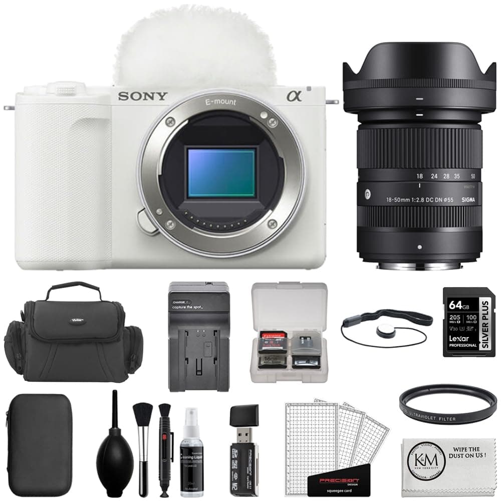 Sony ZV-E10 II Mirrorless Camera Blanca + Sigma 18-50mm f/2.8 + Accesorios (Paquete de 7) BSONZVE10M2W-103