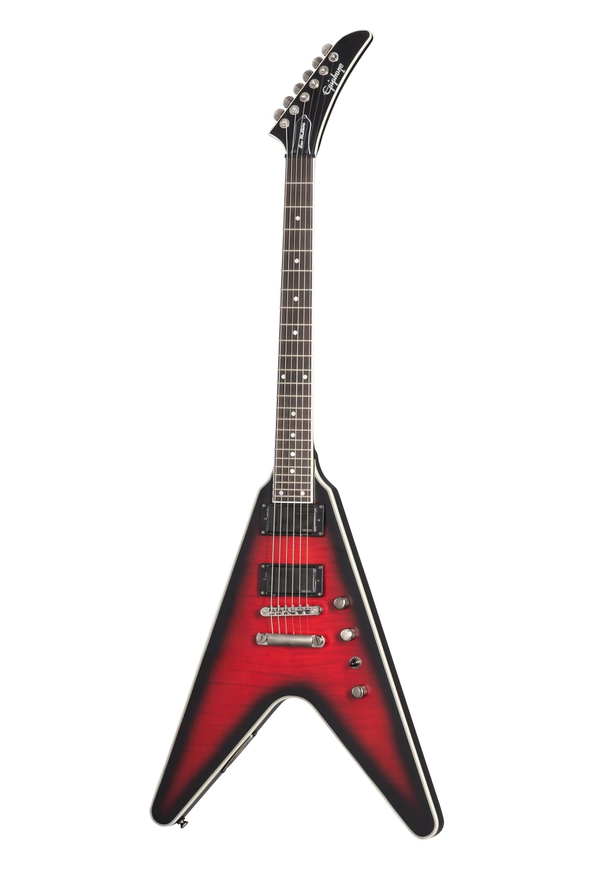 Epiphone Dave Mustaine Flying V Prophecy, Flamed Aged Dark Red Burst con Estuche EIGYVFDMDRBH3