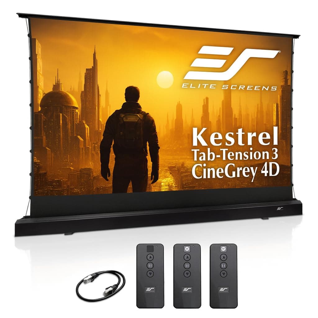 Elite Screens Kestrel Tab-Tension 122" CineGrey 4D Motorized Floor-Rising 16:9 ISF 4K/8K FTE122H3-C4D-EP