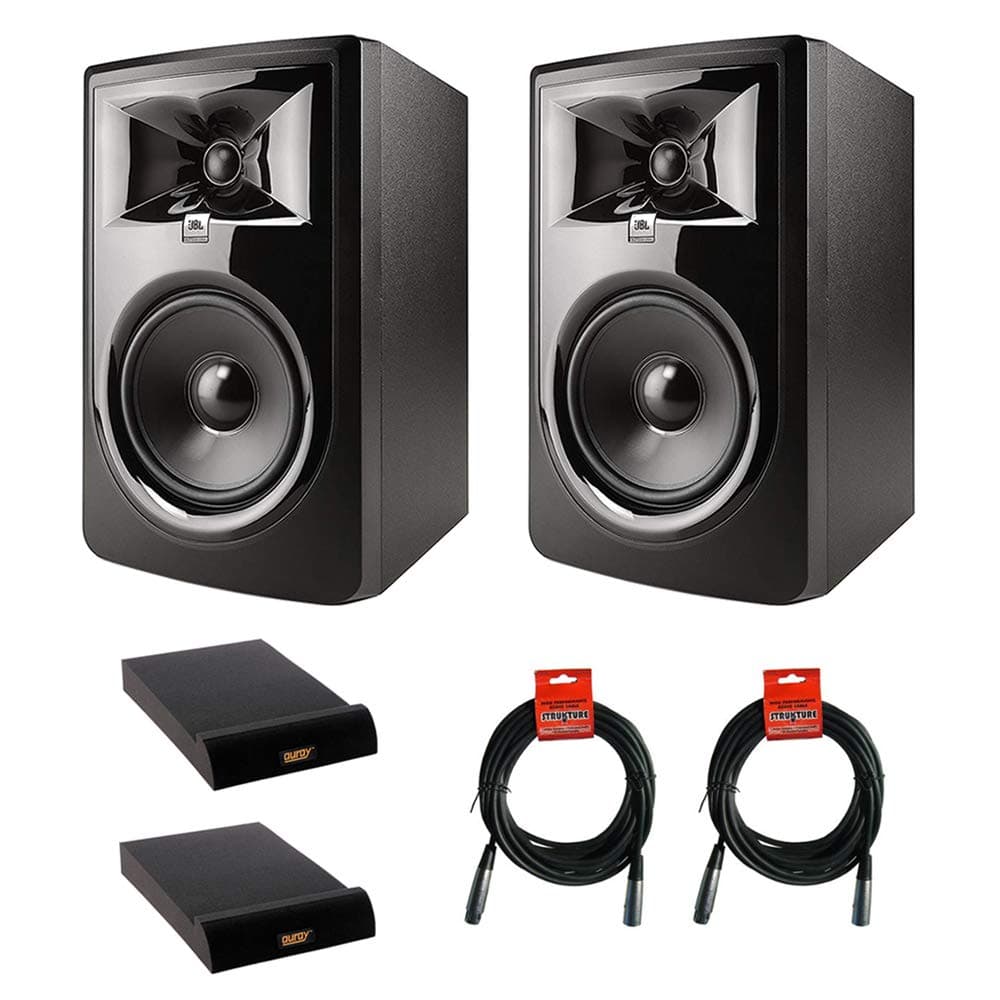 JBL 306P MkII Monitores de Estudio Activos 6.5" (Par) con Isolation Pads y Cables XLR 20'