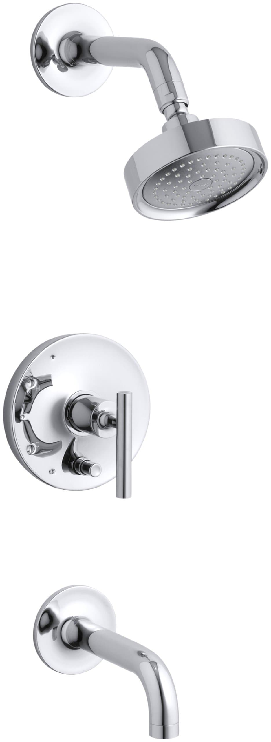 KOHLER Purist Rite-Temp grifería para bañera y ducha, acabado Cromo pulido T14421-4-CP