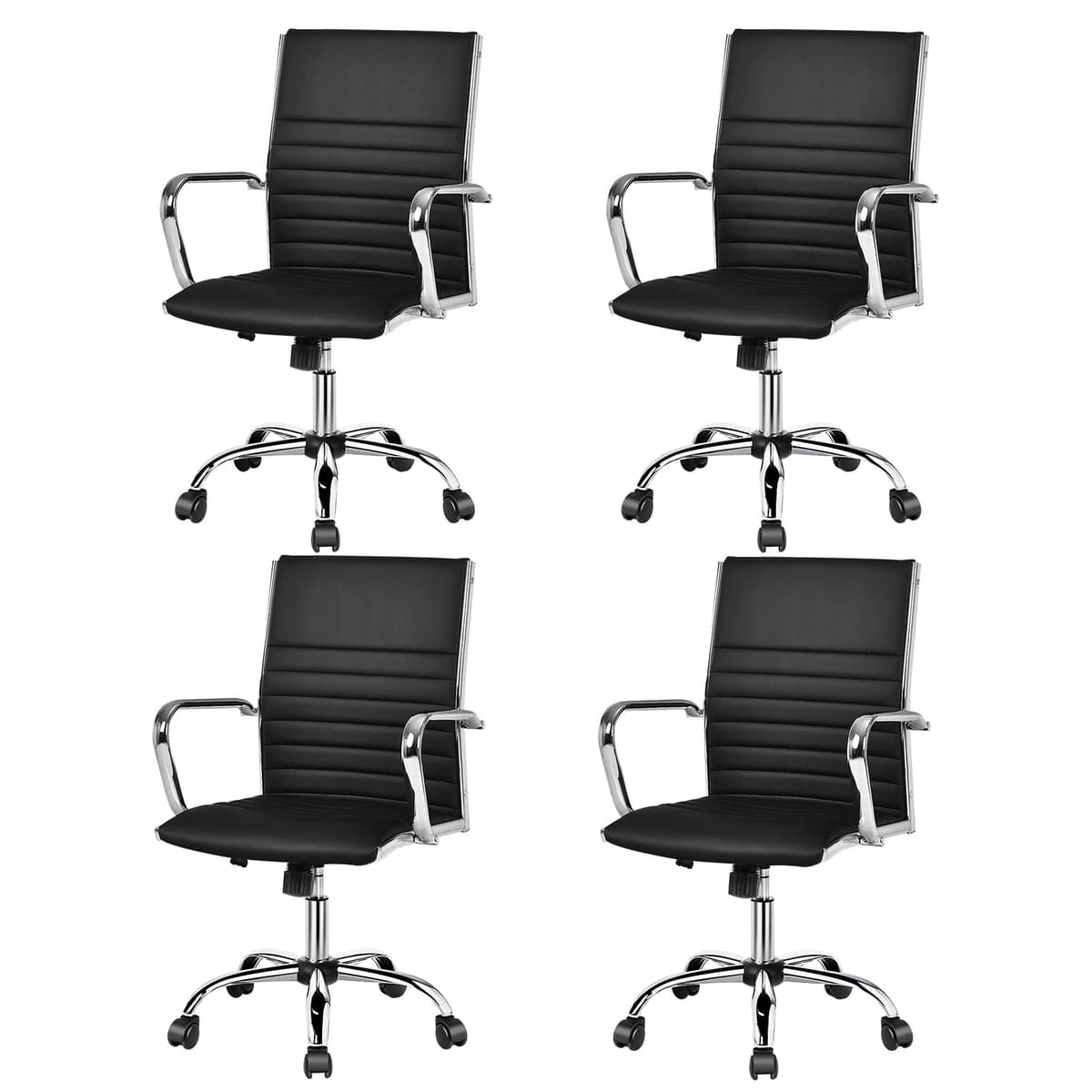 Giantex silla de oficina ergonómica con respaldo medio, brazos ajustables y ruedas (negro, paquete de 4) GT-4*10248BK-CB