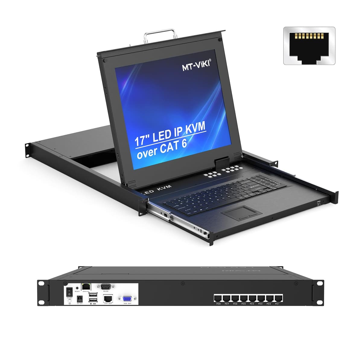 MT-VIKI 8 Port KVM Over IP 1U con monitor 17" (CAT6) 1708MS-IP