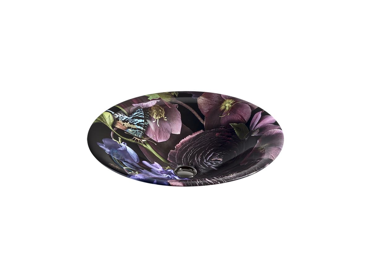 KOHLER Dutchmaster Carillon Round Wading Pool Vessel Bathroom Sink, Midnight Floral 30333-DM2