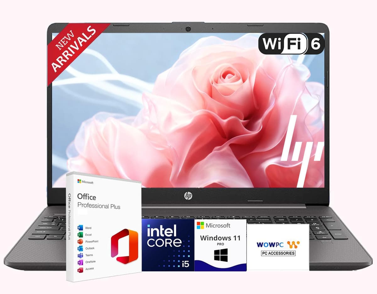 HP más reciente laptop de 15.6" FHD con Microsoft Office, Procesador Intel Core i5-1335U (mejor que i7 de 12ª gen), Wi-Fi 6, Copilot AI, 12GB RAM | 256GB PCIe SSD, Windows 11 Pro, para trabajo y estudio, con USB de recuperación WOWPC G9