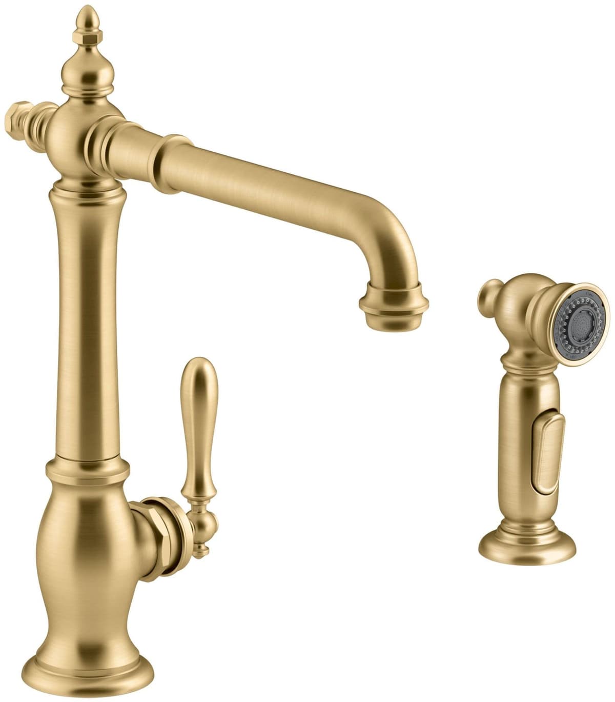 Kohler K-99265-2MB Artifacts Grifo de cocina monomando con rociador lateral, Vibrant Moderne Brushed Brass
