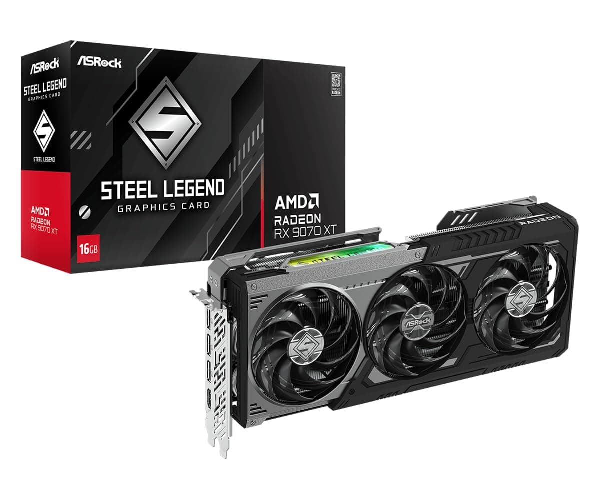 ASRock Radeon RX 9070 XT Steel Legend Dark 16GB GDDR6 - PCIe 5.0, 2970MHz Boost, Triple-Fan, RGB 90-GA5VZZ-00UANZ