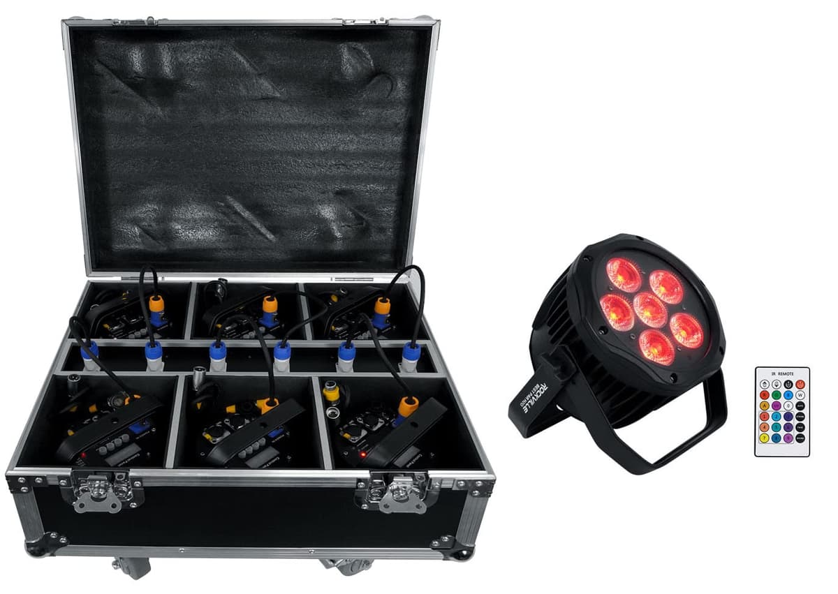 Rockville Best Pack H2O (6) Luces Par RGBWA+UV 18W, Resistente al Agua, Estuche de Carga BEST PACK H2O BLACK