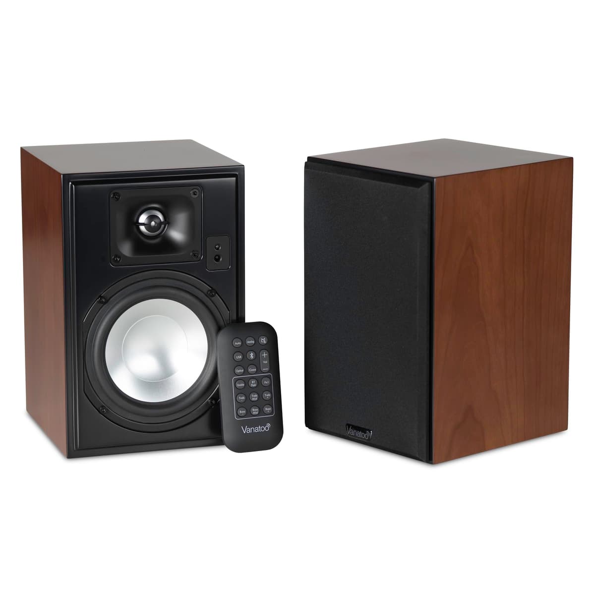 Vanatoo Cherry Transparent One Encore Plus Par de Monitores de Estudio de Campo Cercano para TV, PC, Gaming. Parlantes Activos para Escritorio y Sala. AUX, USB, Bluetooth, Toslink Óptico, Coaxial, Control Remoto. T1EPC