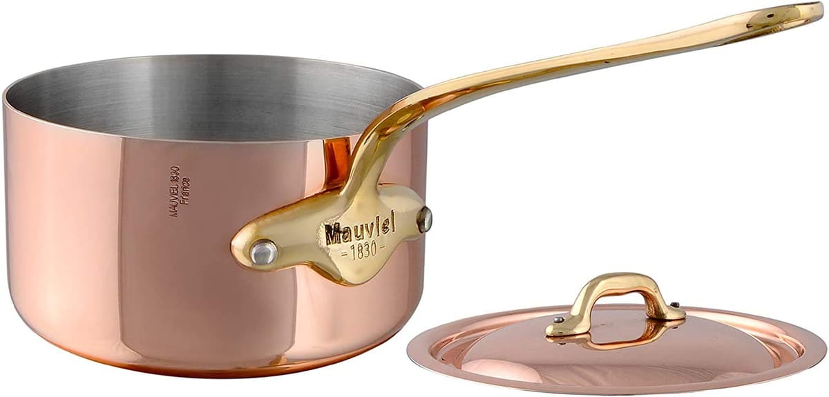 Mauviel M'Heritage M'150B Cazo de Cobre con Tapa 3.6 QT, Mango de Bronce 6720.21