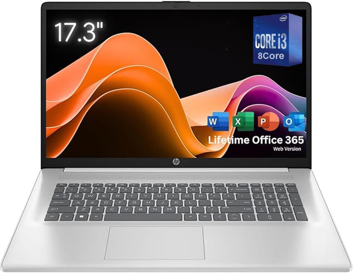 HP 17.3" Laptop con Pantalla Táctil y Office 365 para la Web de por Vida • Intel 8 Núcleos • 64 GB RAM • SSD 2 TB • Teclado Numérico • Windows 11 SIN Mouse n300
