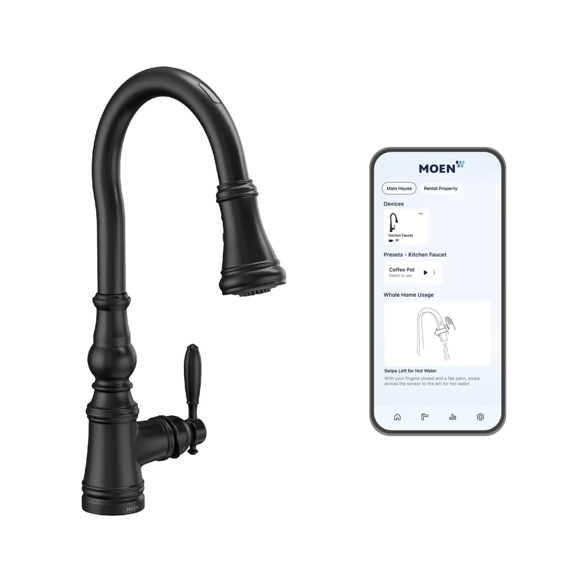 Moen Weymouth Grifo de Cocina Inteligente Touchless Negro Mate S73004EV2BL