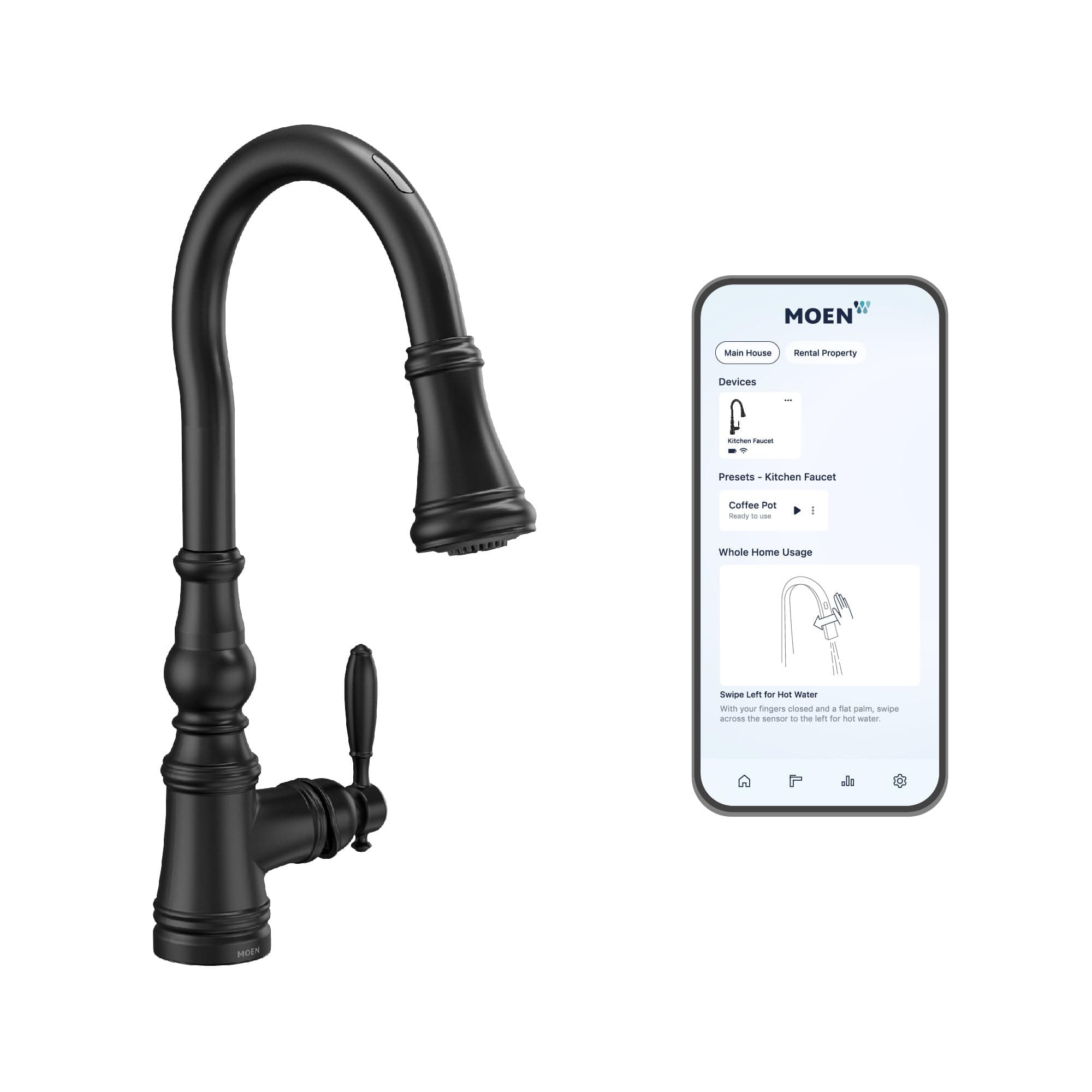 Moen Weymouth Grifo de Cocina Inteligente Touchless Negro Mate S73004EV2BL