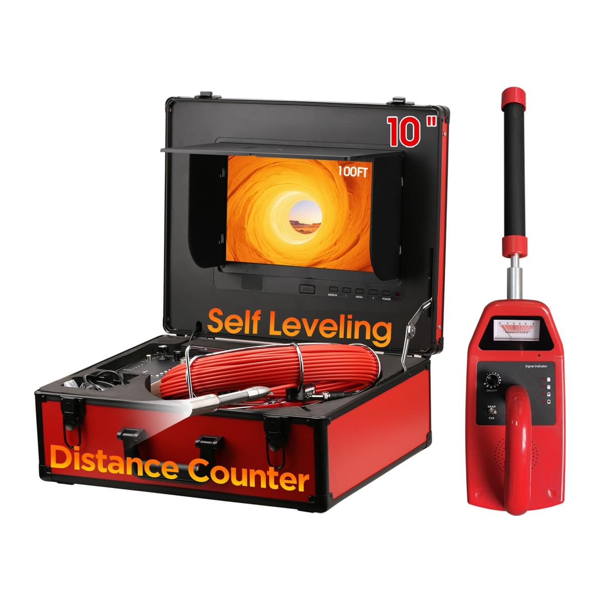 Gatebig Cámara de Inspección de Cañerías 100FT con localizador 512Hz, pantalla 10" DVR y 12 LEDs ajustables CR110-10D1