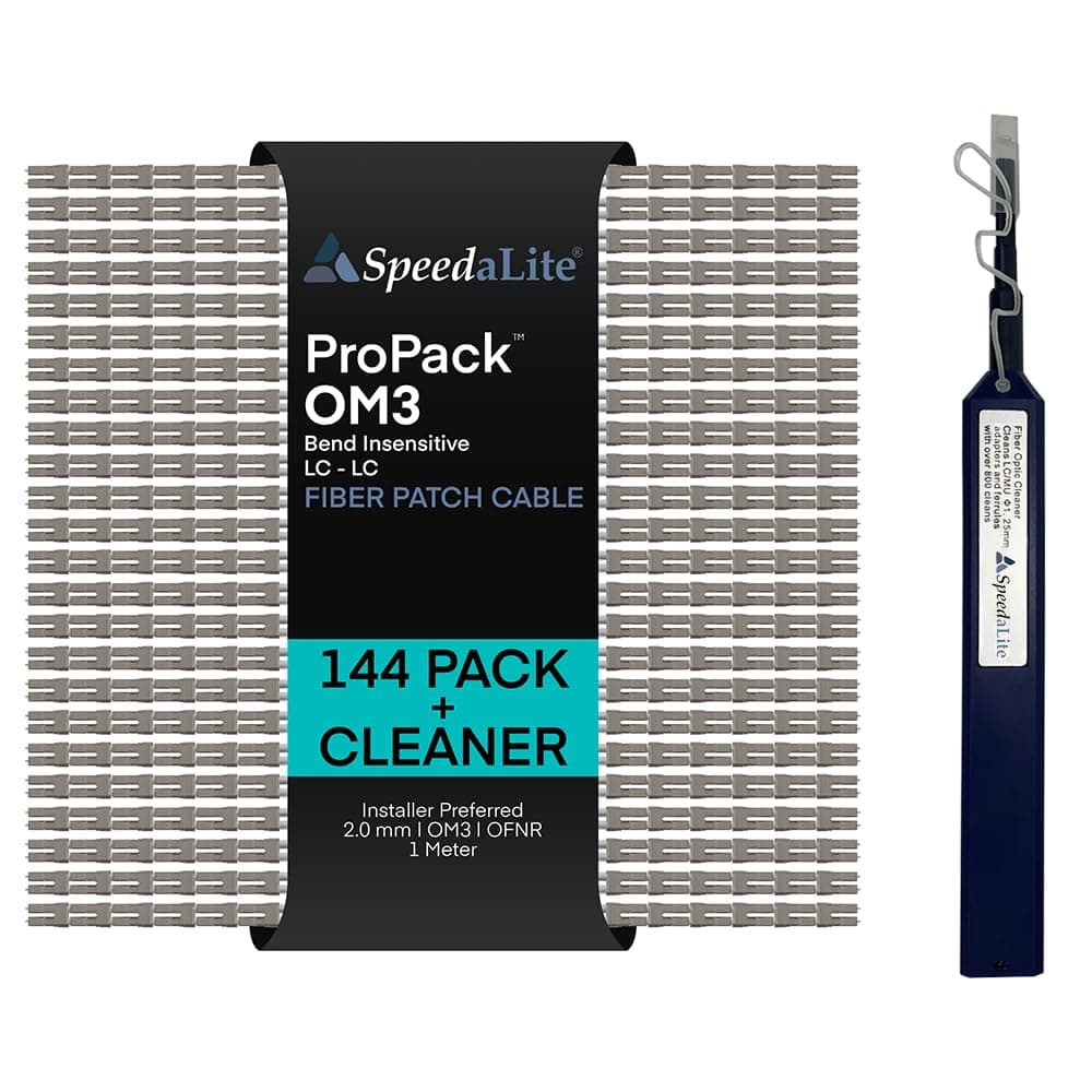 SpeedaLite 1 metro - Paquete de 144 cables de parche multimodo dúplex OM3, conectores LC-LC PROPACK, 10 Gig OFNR, vidrio Corning de alta velocidad para red, centro de datos, LAN, FTTH, telecomunicaciones FJ5GLCLC-01M-144PK-FOC