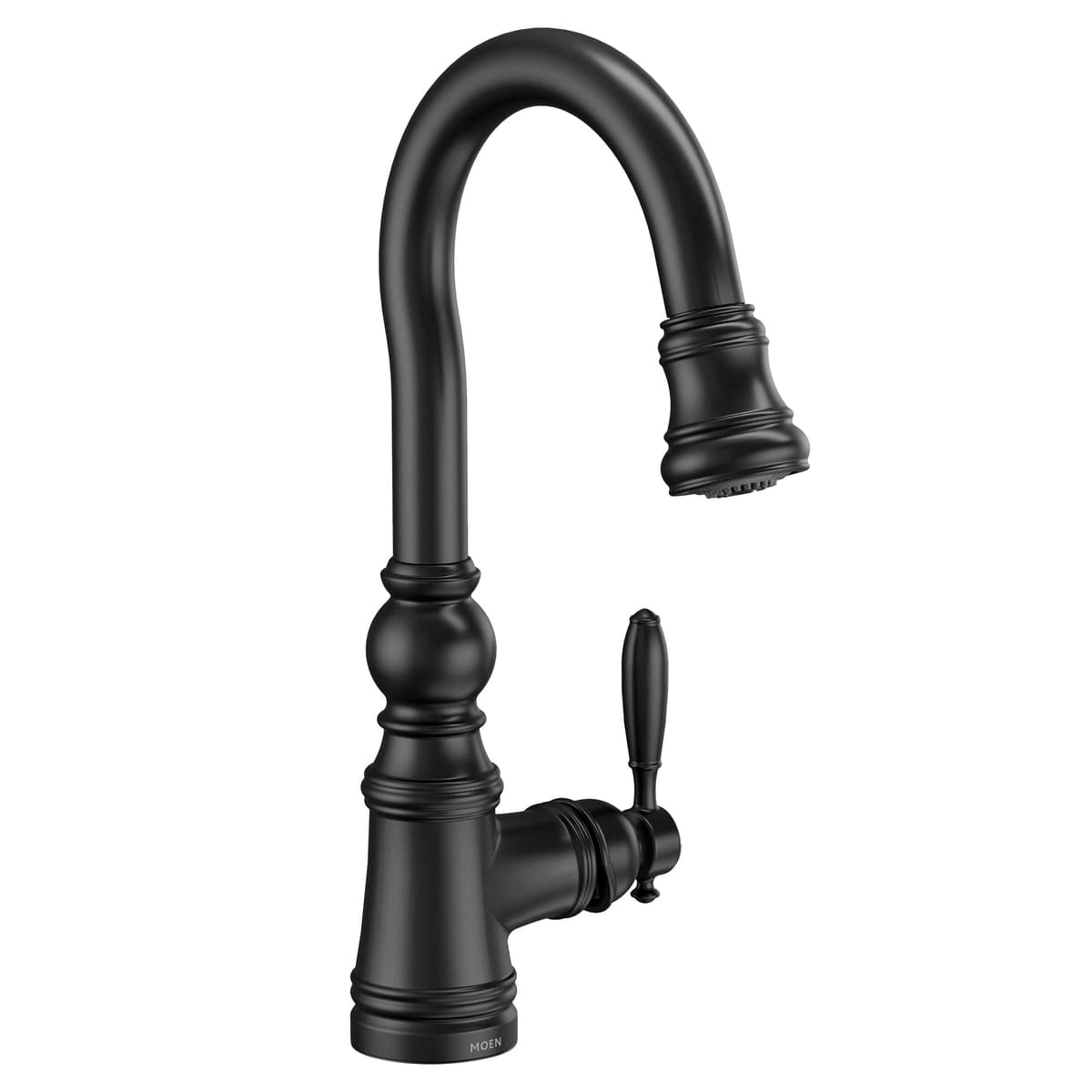 Moen Weymouth Grifo para barra con descarga retráctil de una manija en acabado negro mate, S53004BL