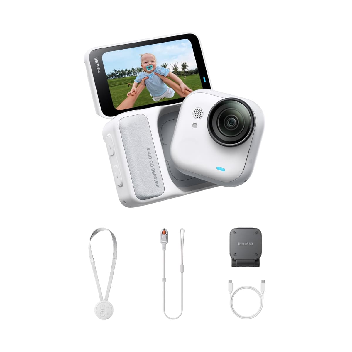 Insta360 GO Ultra Standard Bundle - Cámara manos libres ultracompacta 4K con estabilización FlowState CINSABEA-S-W