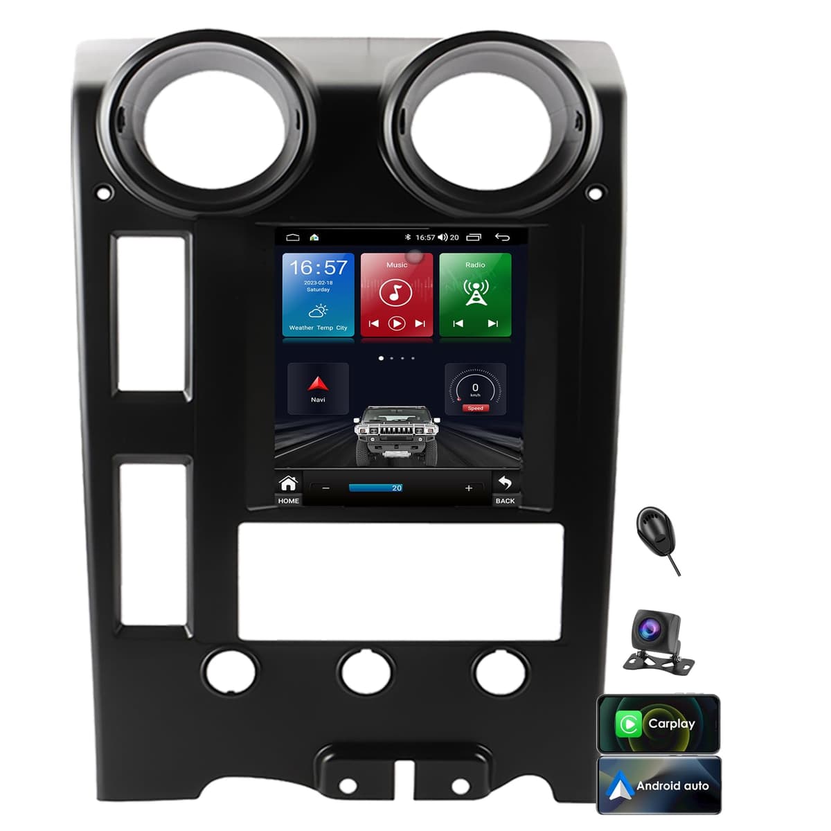 Nudhfgauiyt Para Hummer H2 2002-2009 Radio Android 14 Estilo Tesla Pantalla Táctil IPS de 9.7 Pulgadas Estéreo con Bluetooth 5.0 4G WiFi CarPlay/Android Auto Navegación GPS Reproductor Multimedia para Auto con Cámara Trasera AHD