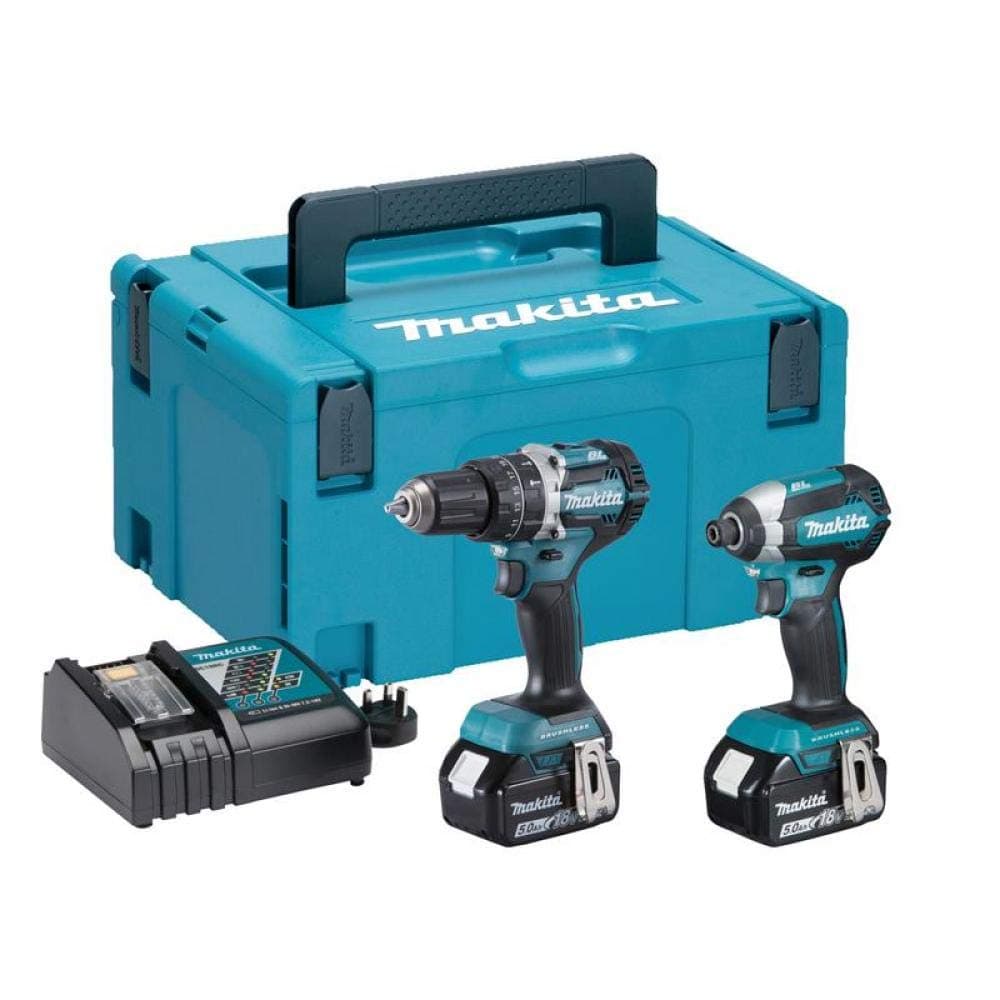 Makita DLX2180TJ 18V Li-ion LXT Combo Kit 2 Piezas con DHP484Z y DTD153Z, Incluye 2 Baterías 5.0Ah y Cargador en Makpac