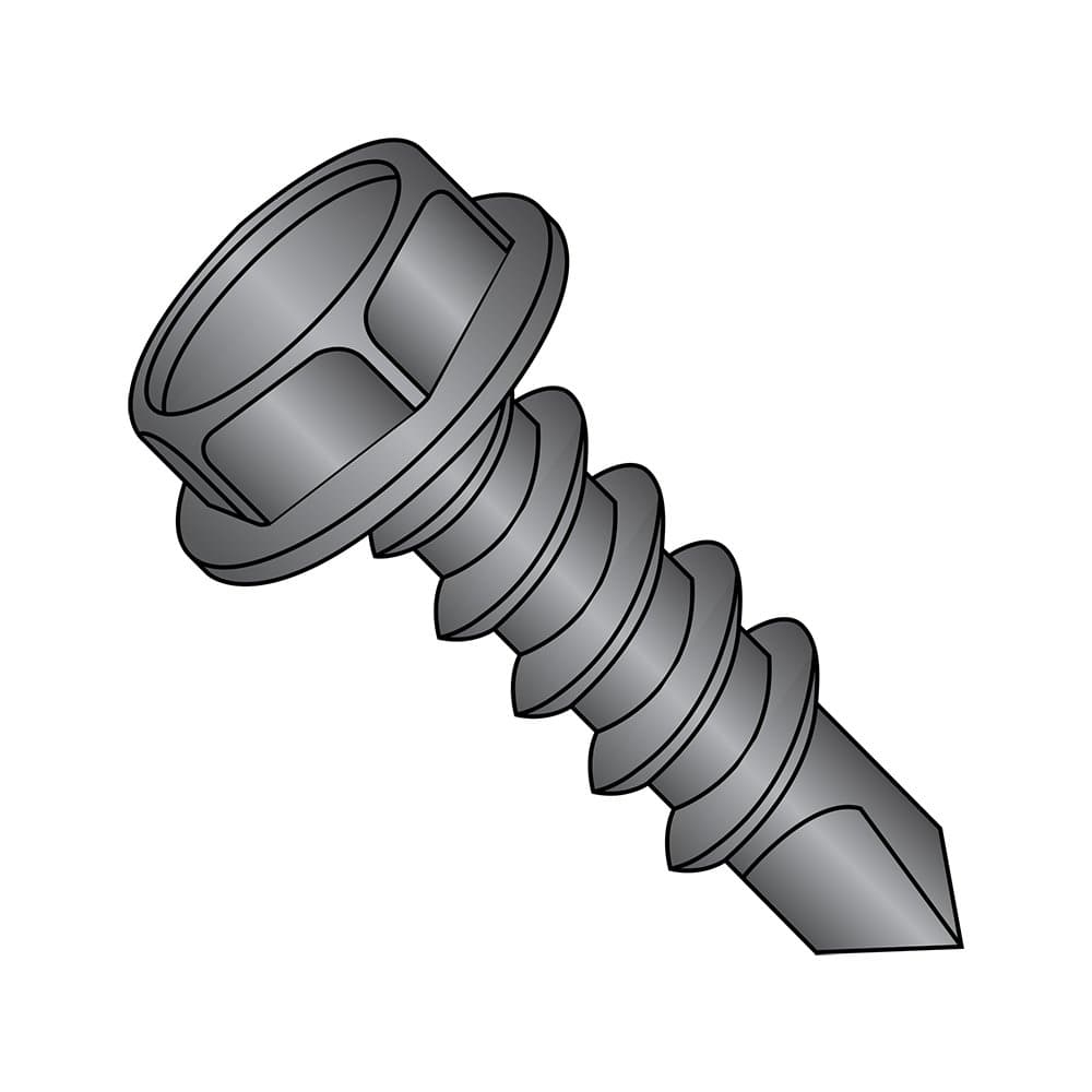 Small Parts 0816KWB Tornillo autocortante de acero con acabado black oxide, cabeza hex washer, hexagonal, #8-18 x 1" (Pack de 100)